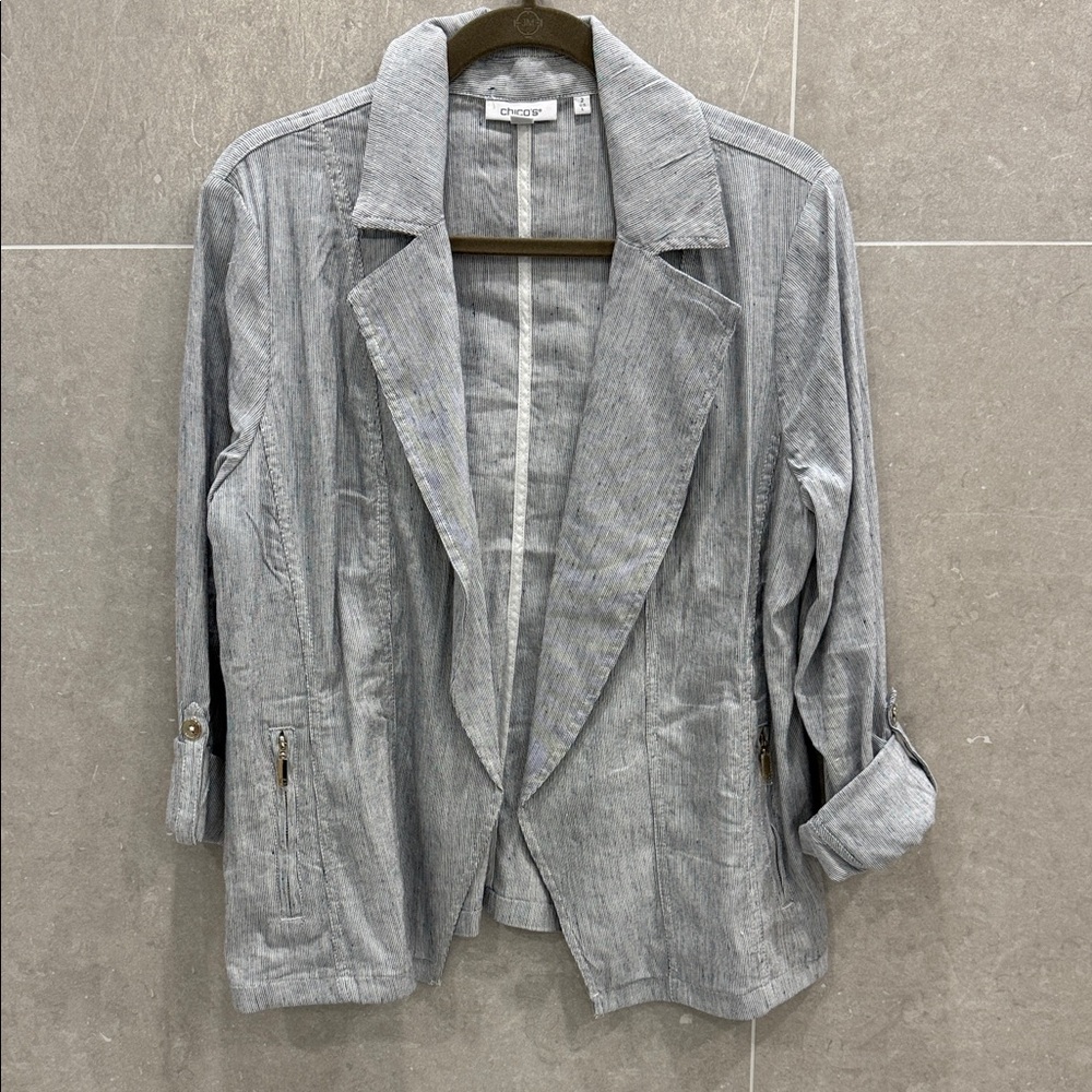 Chico's Navy White Light Strip Women's Blazer